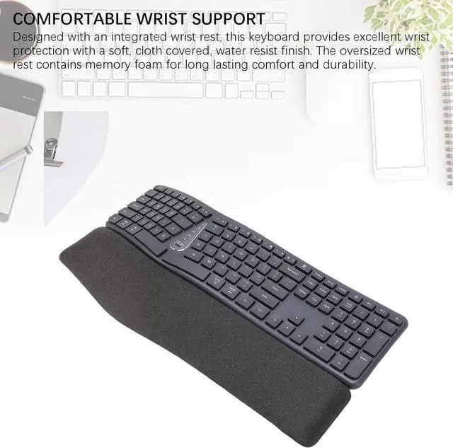 Alt view image 7 of 7 - Ergonomic Keyboard, Ergonomic Split Keyboard with Cushioned Wrist Rest, 2.4G USB C Bluetooth Wireless Computer Keyboard with 111 Keys, Rechargeable for Desktop, PC, Laptop