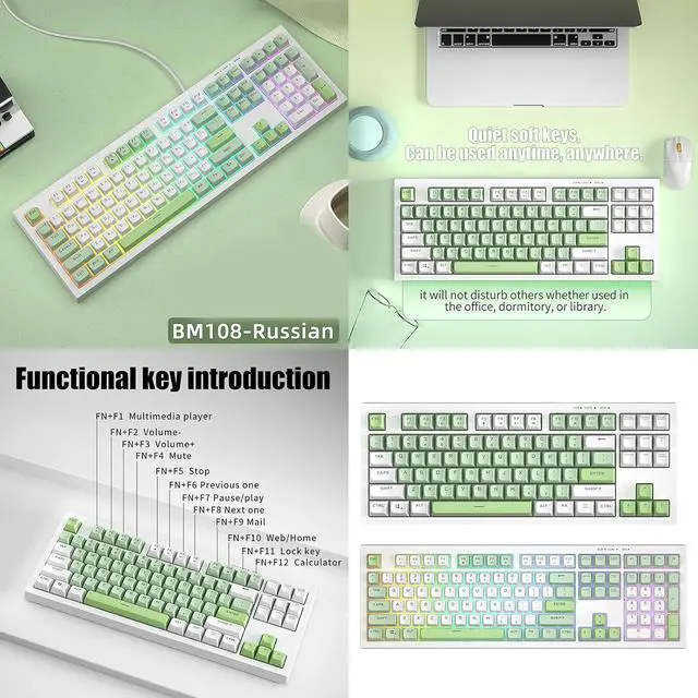 Alt view image 2 of 7 - Mechanical Keyboard LED Backlit for Home Office Corded Gaming Keyboards 87/108 Keys Office Keyboard for PC Gamers Deskto