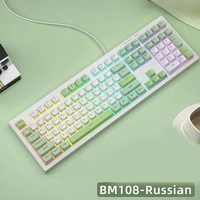 Alt view image 7 of 7 - YUGSHNKFC Mechanical Gaming Keyboard with LED Backlit Keyboard 87/108 Keys Corded Computer Keyboard for Laptop PC Gamers Office Workers