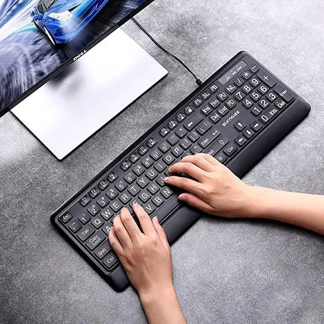 Alt view image 2 of 7 - Large Font Print USB LED Backlit Keyboard 104 Keys Full Size Computer Keyboard for Seniors and Low for Individual