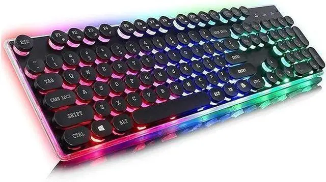 Main image of Computer Keyboards Typewriter Style Mechanical Gaming Keyboard with True RGB Backlit 108-Key Blue Switch Retro Round Keycap, Black
