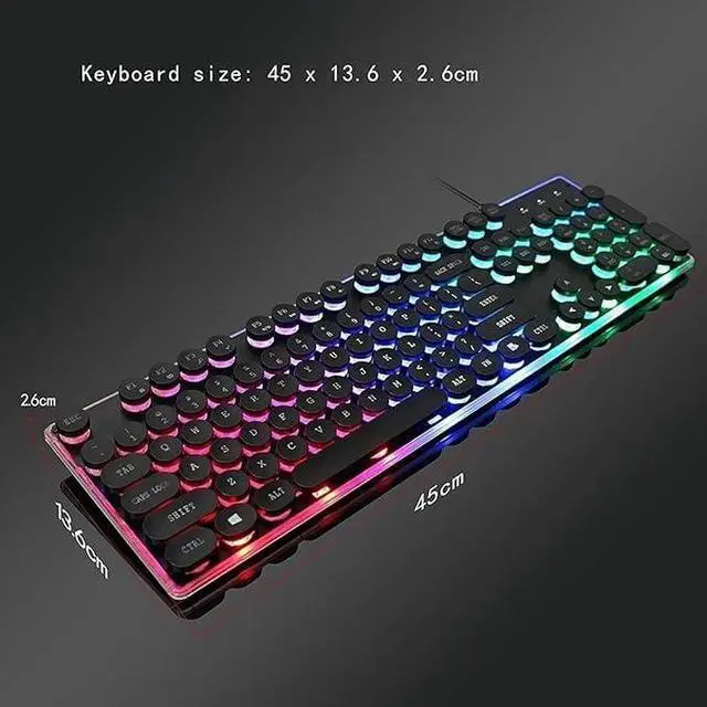 Alt view image 4 of 7 - Computer Keyboards Typewriter Style Mechanical Gaming Keyboard with True RGB Backlit 108-Key Blue Switch Retro Round Keycap, Black