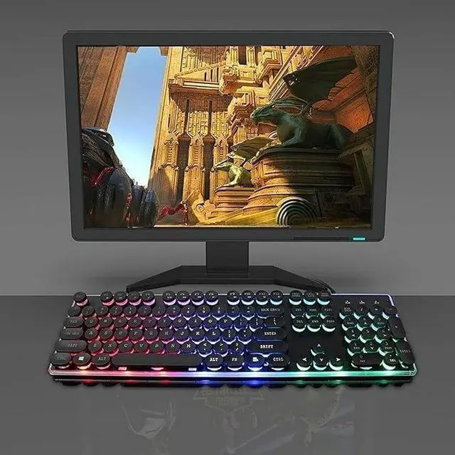 Alt view image 6 of 7 - Computer Keyboards Typewriter Style Mechanical Gaming Keyboard with True RGB Backlit 108-Key Blue Switch Retro Round Keycap, Black