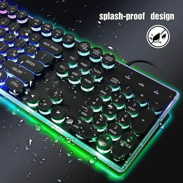 Alt view image 5 of 7 - Computer Keyboards Typewriter Style Mechanical Gaming Keyboard with True RGB Backlit 108-Key Blue Switch Retro Round Keycap, Black