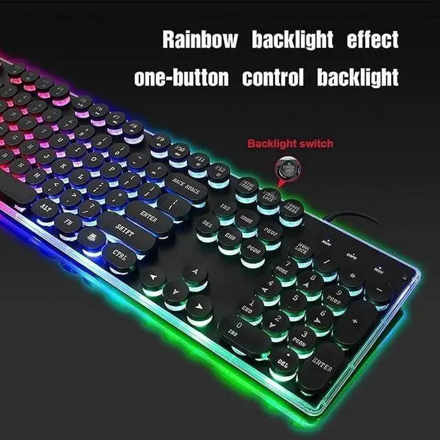 Alt view image 7 of 7 - Computer Keyboards Typewriter Style Mechanical Gaming Keyboard with True RGB Backlit 108-Key Blue Switch Retro Round Keycap, Black