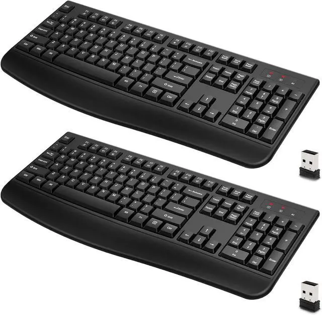 Main image of 2 Pack Wireless Keyboards, 2.4G Full-Sized Ergonomic Wireless Computer Keyboard with Wrist Rest for Windows, Mac OS Laptop/PC/Desktop/Notebook
