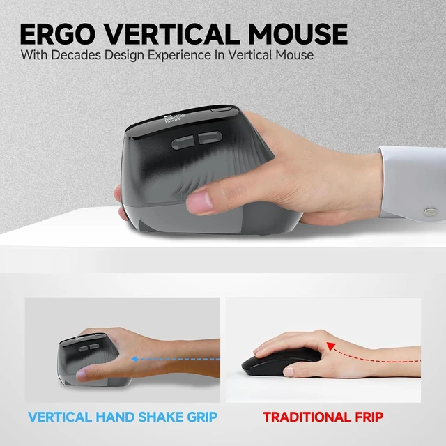 Alt view image 2 of 7 - New Dual Mode Ergonomic Mouse, Rechargeable Bluetooth Vertical Ergo Mouse Wireless 5 Adjustable DPI, Silent 2.4GHz Optical Carpal Tunnel Mouse for Compatible with Laptop, PC(Right Hand)