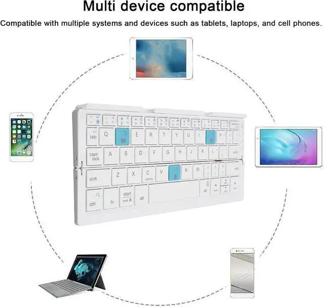 Alt view image 4 of 7 - Foldable BT Keyboard, Folding Portable Keyboard, Supports 3 Devices to Connect, Rechargeable Folding Portable Keyboard Android Tablet Phone Laptop (Silver White)