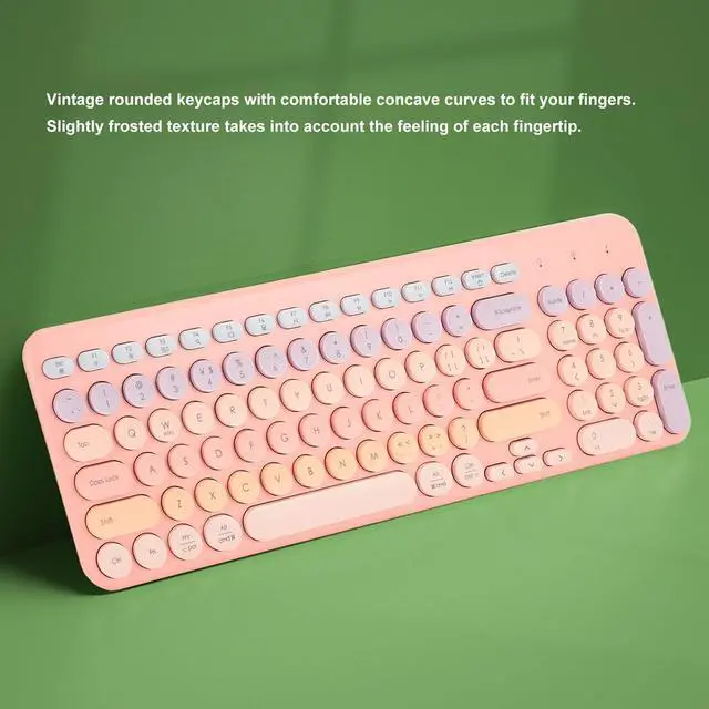 Alt view image 5 of 7 - Quiet Wireless Keyboard with Round Keycaps, 2.4G Ergonomic Design, Full Sized 96 Keys, USB Receiver, Cordless Keyboard for Computer, Laptop, Pc and Desktops (Pink)