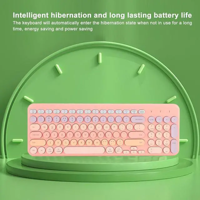 Alt view image 3 of 7 - Quiet Wireless Keyboard with Round Keycaps, 2.4G Ergonomic Design, Full Sized 96 Keys, USB Receiver, Cordless Keyboard for Computer, Laptop, Pc and Desktops (Pink)