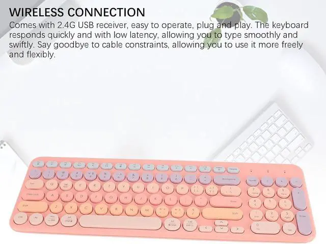 Alt view image 7 of 7 - ZJchao Keyboard, 96 Keys Full Sized Keyboard 2.4G Mute Cute Ergonomic Round Keycaps Gaming Keyboard Ergonomic Keyboard with USB Receiver for Computer Laptop PC Desktops (Pink)