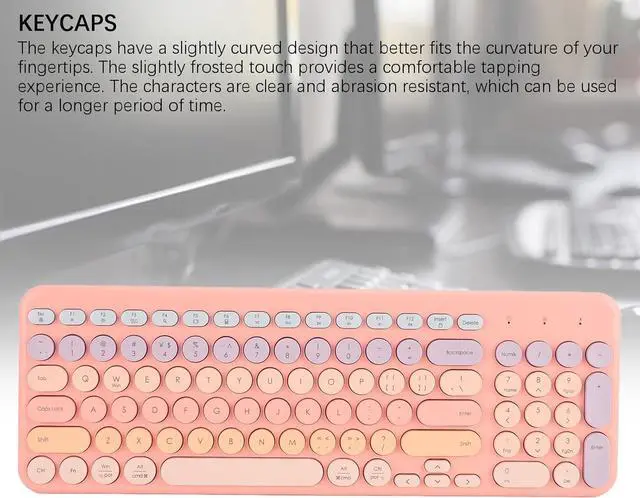 Alt view image 6 of 7 - ZJchao Keyboard, 96 Keys Full Sized Keyboard 2.4G Mute Cute Ergonomic Round Keycaps Gaming Keyboard Ergonomic Keyboard with USB Receiver for Computer Laptop PC Desktops (Pink)