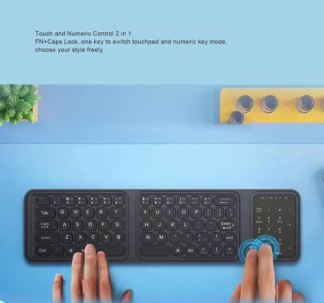 Alt view image 2 of 7 - Compact Wireless Keyboard with Touchpad and Number Pad, Bluetooth 5.0, Quiet USB C Rechargeable, Ultra Thin Portable Travel Keyboard