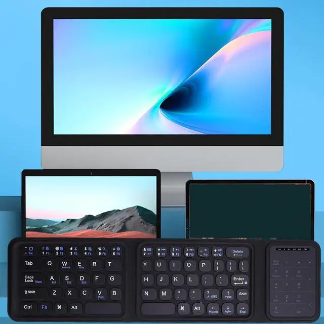 Alt view image 3 of 7 - Compact Wireless Keyboard with Touchpad and Number Pad, Bluetooth 5.0, Quiet USB C Rechargeable, Ultra Thin Portable Travel Keyboard