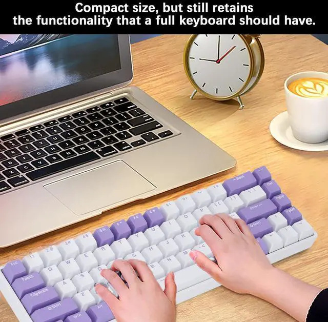 Alt view image 2 of 7 - Portable 60% Mechanical Gaming Keyboard, Red Switch, RGB Multi Light Modes Compact 68 Keys 2.4G BT Type C Wired Keyboard for for Android for iOS