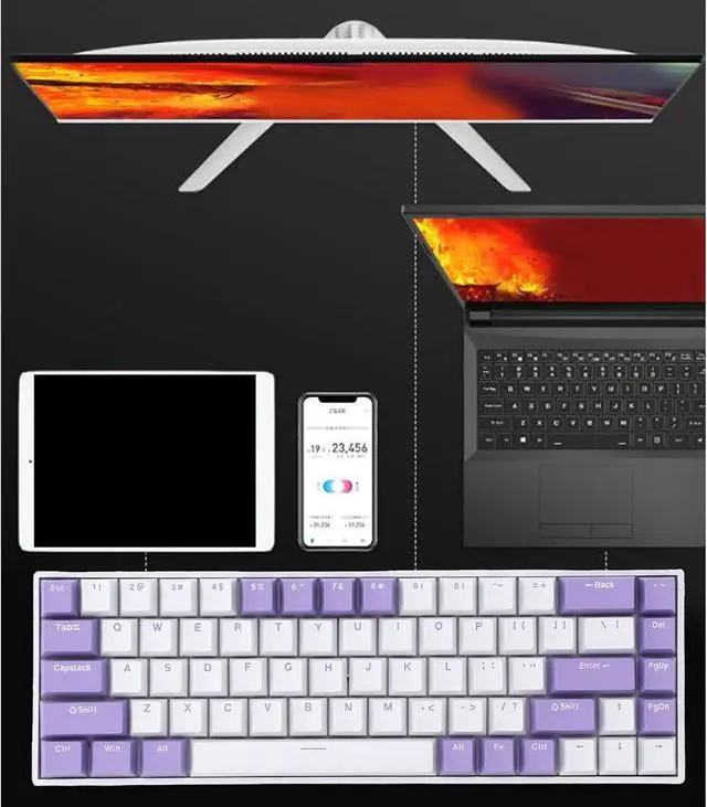 Alt view image 3 of 7 - Portable 60% Mechanical Gaming Keyboard, Red Switch, RGB Multi Light Modes Compact 68 Keys 2.4G BT Type C Wired Keyboard for for Android for iOS
