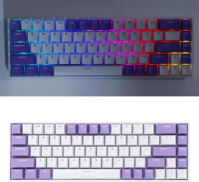 Alt view image 6 of 7 - Portable 60% Mechanical Gaming Keyboard, Red Switch, RGB Multi Light Modes Compact 68 Keys 2.4G BT Type C Wired Keyboard for for Android for iOS