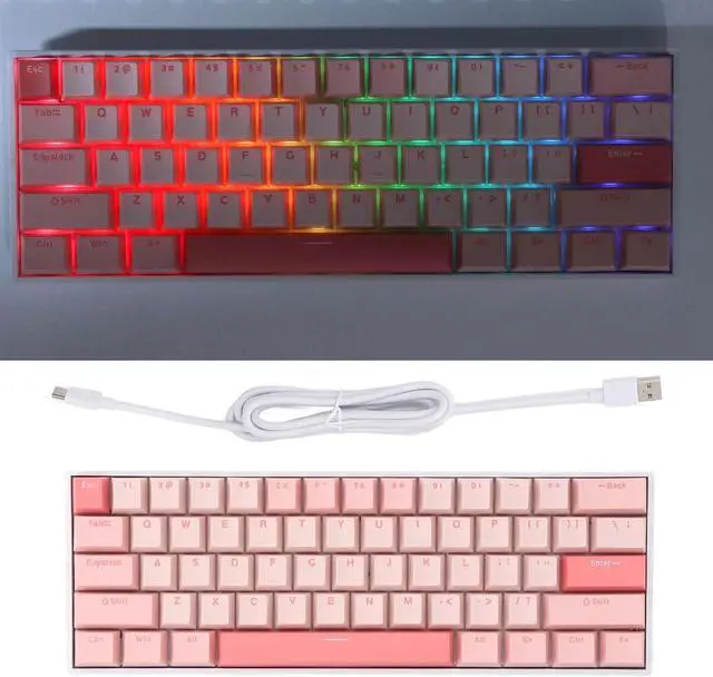 Alt view image 4 of 7 - RGB Mechanical Keyboard, 61 Key 3.0 5.0 Type C Wired Blue Switch for iOS