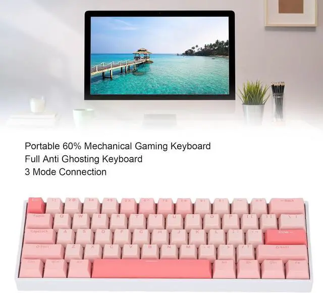 Alt view image 3 of 7 - RGB Mechanical Keyboard, 61 Key 3.0 5.0 Type C Wired Blue Switch for iOS