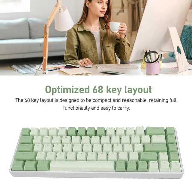 Alt view image 3 of 7 - Wired Gaming Keyboard, 60% 68 Keys RGB Backlit Mechanical Keyboard, Matcha Theme Red Switch USB Wired Keyboard Mechanical PC Gaming Keyboard