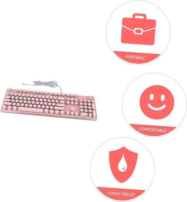 Alt view image 3 of 7 - Happyyami Retro Punk Style Mechanical Keyboard for Girls Lightweight USB Wired for Laptops and Desktops