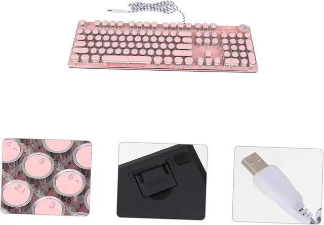 Alt view image 4 of 7 - Happyyami Retro Punk Style Mechanical Keyboard for Girls Lightweight USB Wired for Laptops and Desktops