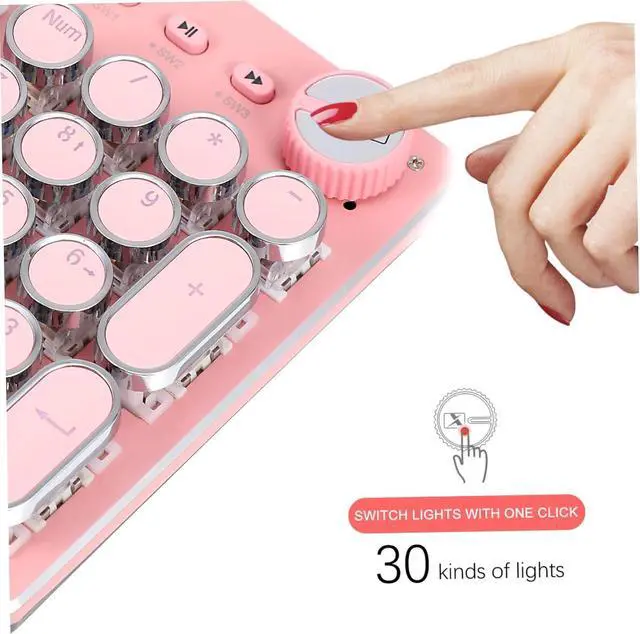 Alt view image 6 of 7 - Happyyami Retro Punk Style Mechanical Keyboard for Girls Lightweight USB Wired for Laptops and Desktops