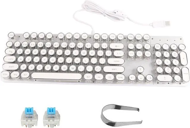 Alt view image 3 of 6 - Mechanical Keyboard, LED Backlit USB Wire Ergonomic Gaming Keyboard with Retro Round Cap Computer Parts