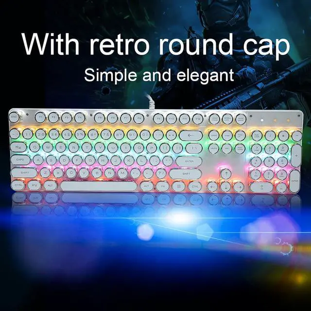 Alt view image 2 of 6 - Mechanical Keyboard, LED Backlit USB Wire Ergonomic Gaming Keyboard with Retro Round Cap Computer Parts