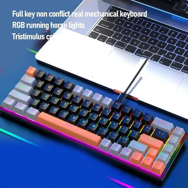 Alt view image 3 of 7 - Asixxsix Mechanical Gaming Keyboard, 68 Keys 60 Percent Wired RGB Gaming Keyboard with Blue Switch, 3 Colors Key Cap USB Ultra Compact Mechanical Keyboard for PC Laptop Computer (Orange Gray Black)