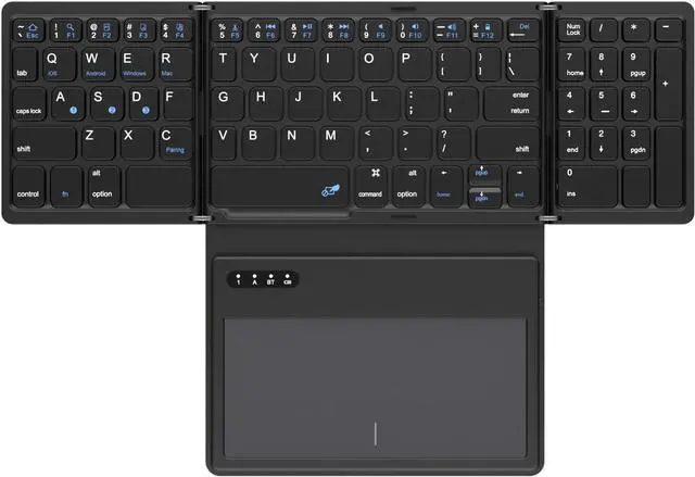 Alt view image 2 of 7 - Foldable Bluetooth Keyboard with Touchpad, Full Size Wireless Keyboard for iPad and Tablets, Black