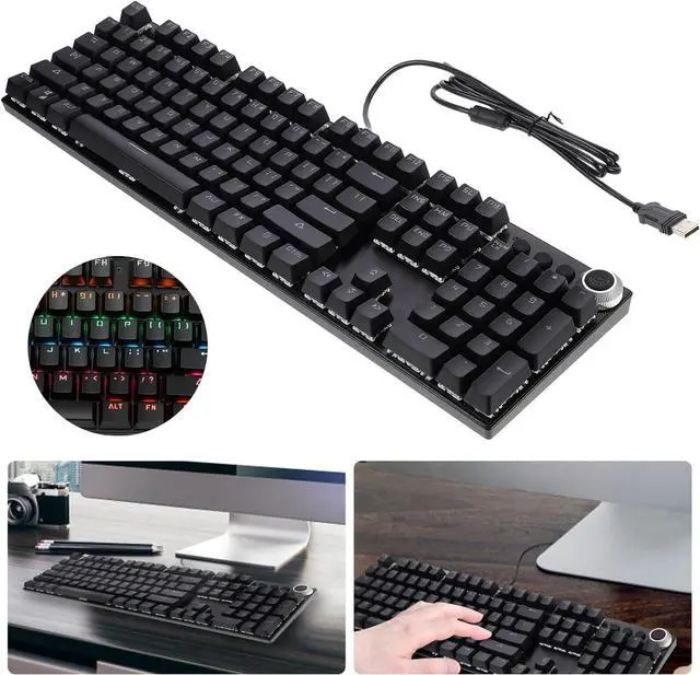 Alt view image 7 of 7 - Artibetter RGB Backlight Mechanical Keyboard Ergonomic Keys Wired Gaming Keyboard Multimedia Knob Design for