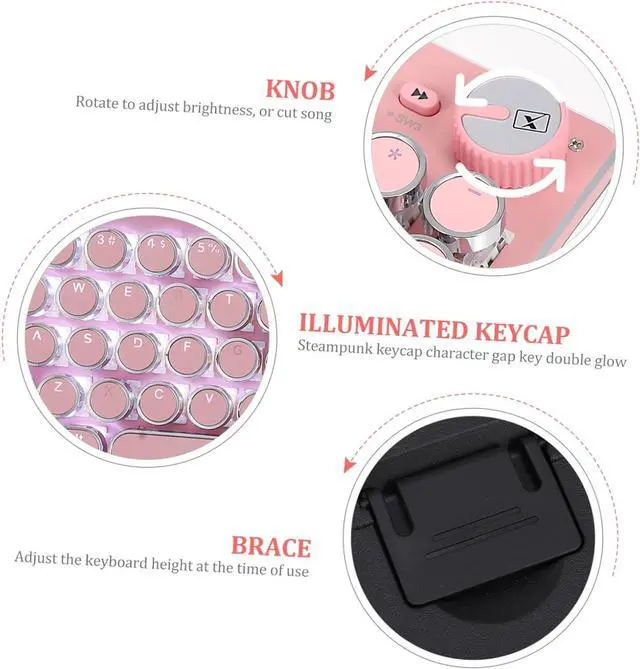 Alt view image 5 of 7 - Retro Mechanical Gaming Keyboard Compact Design for Laptops Vintage Round Keycaps Comfortable Touch for Gamers and Aesthetic Enthusiasts