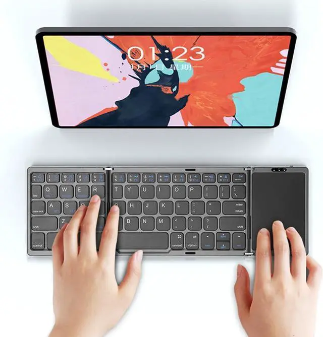 Alt view image 2 of 7 - Foldable Bluetooth Keyboard with Touchpad Portable Wireless Keyboard, Rechargeable Ultra Slim Pocket Folding Keyboard for PC Mac Smartphone Windows iOS Android