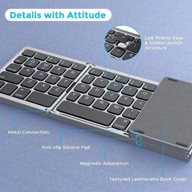 Alt view image 6 of 7 - Foldable Bluetooth Keyboard with Touchpad Portable Wireless Keyboard, Rechargeable Ultra Slim Pocket Folding Keyboard for PC Mac Smartphone Windows iOS Android