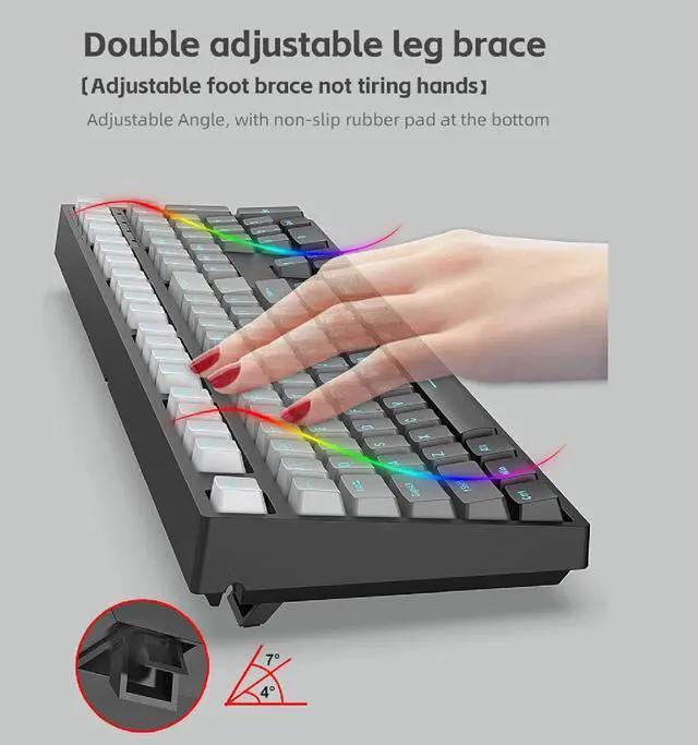 Alt view image 4 of 7 - Asixxsix 108 Keys Mechanical Keyboard, BT 2.4Ghz Wireless Wired Mechanical Gaming Keyboard, 3 Connection Modes, Hot Swappable Blue Switch Gaming Keyboard with LED Backlit for Computer PC