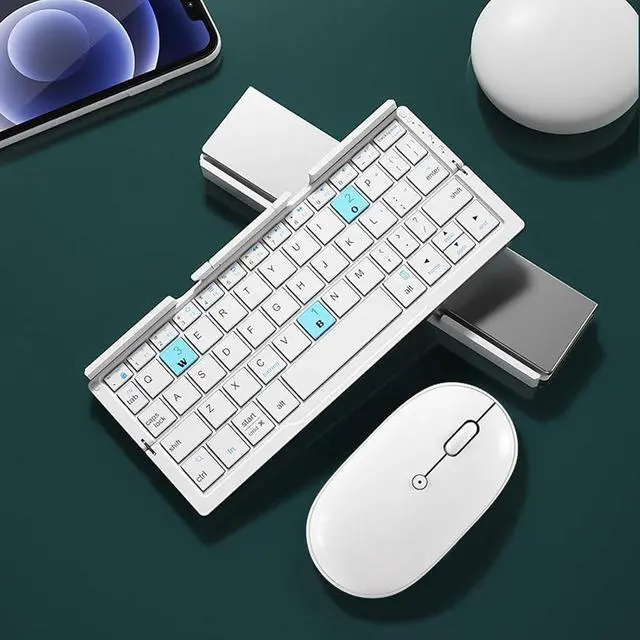Alt view image 2 of 7 - Foldable BT Keyboard, Folding Portable Keyboard, Supports 3 Devices to Connect, Rechargeable Folding Portable Keyboard Android Tablet Phone Laptop (Silver White)