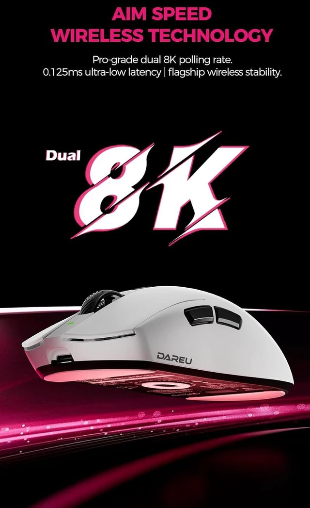 Alt view image 6 of 7 - DAREU AE6 Pro Wireless Gaming Mouse with Display Charging Dock-Magenta
