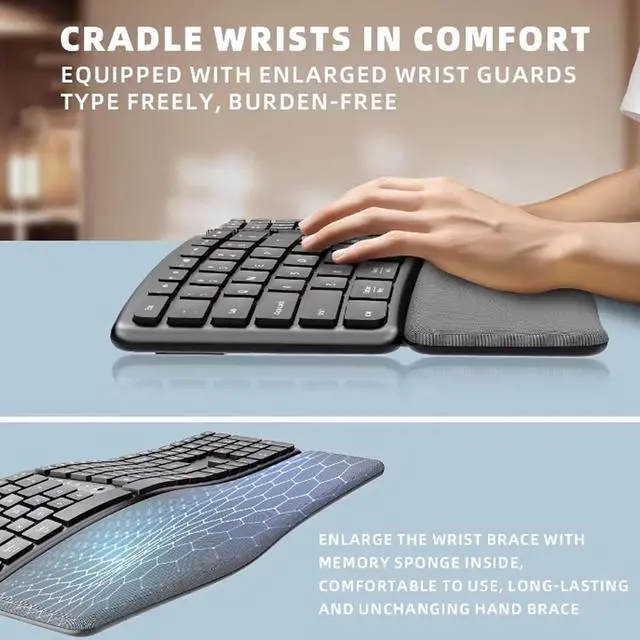 Alt view image 2 of 7 - Zopsc Split Keyboard with Cushioned Wrist Rest Ergonomic Wireless Keyboard 2.4G Dual Mode 111 Keys Adjustable Tilt 3 Angles 200H Battery Life for PC Laptop