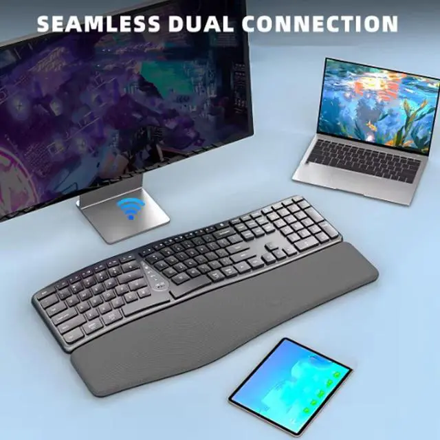 Alt view image 5 of 7 - Zopsc Split Keyboard with Cushioned Wrist Rest Ergonomic Wireless Keyboard 2.4G Dual Mode 111 Keys Adjustable Tilt 3 Angles 200H Battery Life for PC Laptop