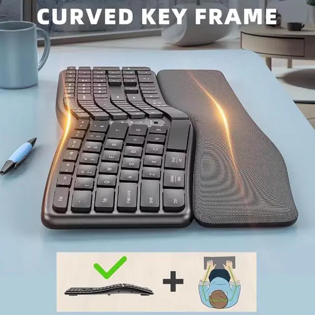 Alt view image 6 of 7 - Zopsc Split Keyboard with Cushioned Wrist Rest Ergonomic Wireless Keyboard 2.4G Dual Mode 111 Keys Adjustable Tilt 3 Angles 200H Battery Life for PC Laptop