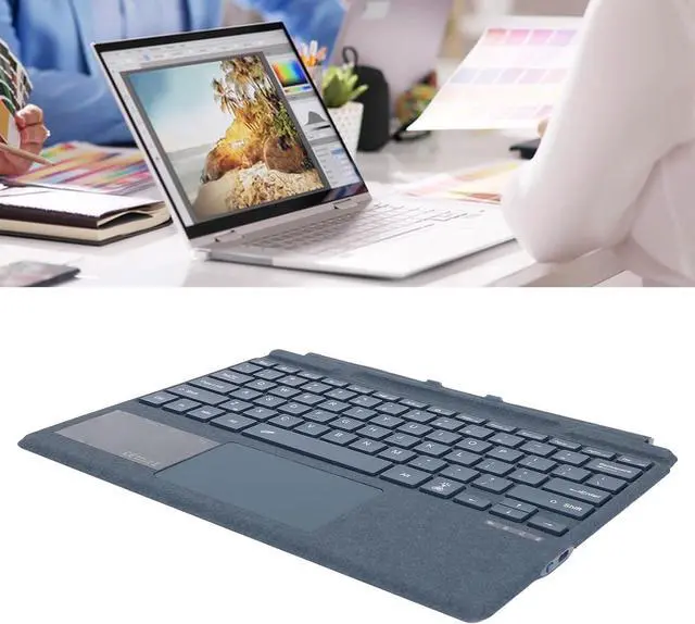 Alt view image 2 of 7 - Gugxiom Keyboard for Pro 11/10/9/8/X, 7 Color RGB Backlit, Ultra Slim Wireless Keyboard with Touchpad and Pen Holder, Rechargeable Battery (Blue)