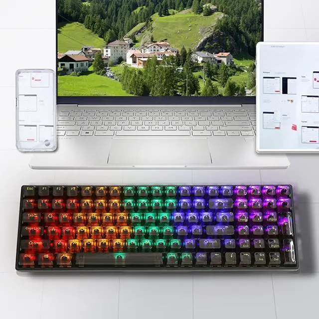 Alt view image 5 of 7 - Yoidesu Gaming Keyboard, 100 Key Mechanical RGB Keyboard Backlit Keyboard with Blue Switches and Hot Swappable Design for PC Laptop Gamers and Typists