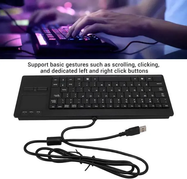 Alt view image 3 of 7 - Focket IP68 Water Wired Keyboard, 20000 Uses Lifespan Thin Mini Keyboard with Touchpad, USB Hub for Industrial Use, ABS Material, Convenient