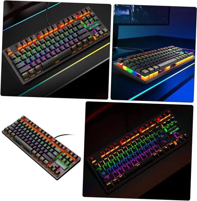 Alt view image 6 of 7 - Homoyoyo 1pc Punk Mechanical Gaming Keyboard Keys Rainbow Backlit Ergonomic Design for Office and Laptop Use USB Wired for Enhanced Performance