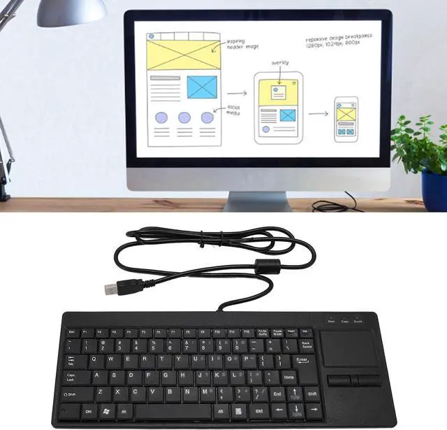 Alt view image 5 of 7 - Focket IP68 Water Wired Keyboard, 20000 Uses Lifespan Thin Mini Keyboard with Touchpad, USB Hub for Industrial Use, ABS Material, Convenient