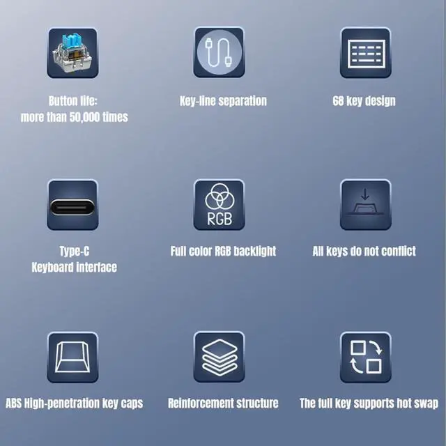 Alt view image 5 of 7 - Cute Design Mechanical Keyboard, 68 Keys Gaming Keyboard with Blue Switch, RGB Backlight, Compact Size, Ergonomic, for Victory for System, 68 Keys