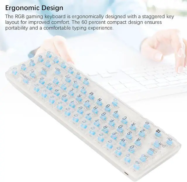 Alt view image 4 of 7 - Cute Design Mechanical Keyboard, 68 Keys Gaming Keyboard with Blue Switch, RGB Backlight, Compact Size, Ergonomic, for Victory for System, 68 Keys