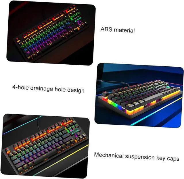 Alt view image 3 of 7 - Homoyoyo 1pc Punk Mechanical Gaming Keyboard Keys Rainbow Backlit Ergonomic Design for Office and Laptop Use USB Wired for Enhanced Performance