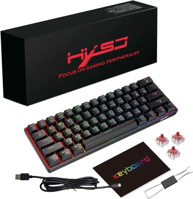 Alt view image 7 of 7 - Cuifati 61 Key Wired Mechanical Keyboard with Red Switch, RGB Backlit Gaming Keyboard with 21 Modes for PC Computers Customizable Keypads Hot Swappable